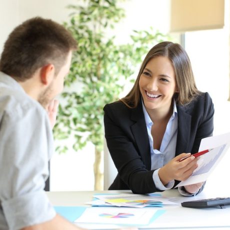 two business professionals speaking